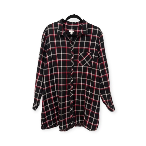 J. Jill Tops - J. Jill Women’s Button Up Tunic Top Plaid Long Sleeve Black/Red Size X-Large